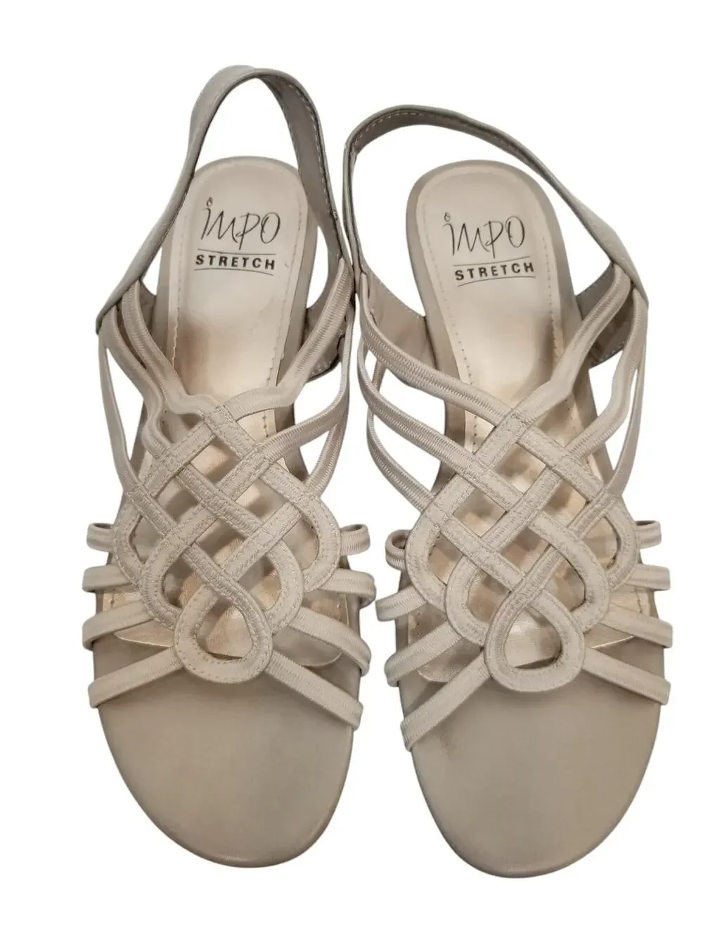 Impo Stretch Reaction Taupe Gray Low Wedge Heel Slingback Elastic Sandals 7.5